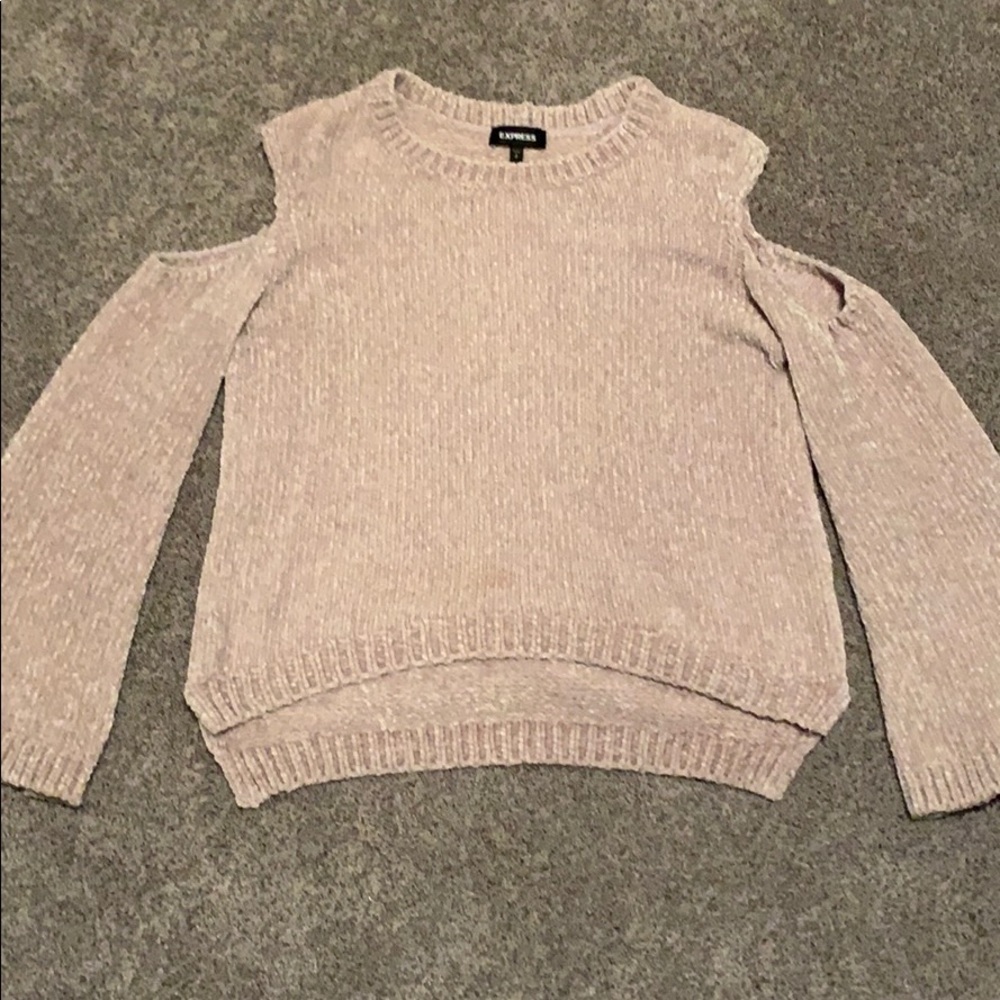 Express Cream sweater with cut out shoulders